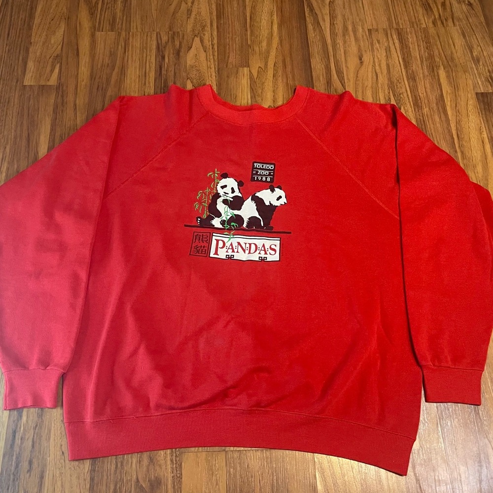 Vintage 1988 Toledo Zoo Pandas Sweatshirt Mens XL Red Raglan Graphic Pullover
